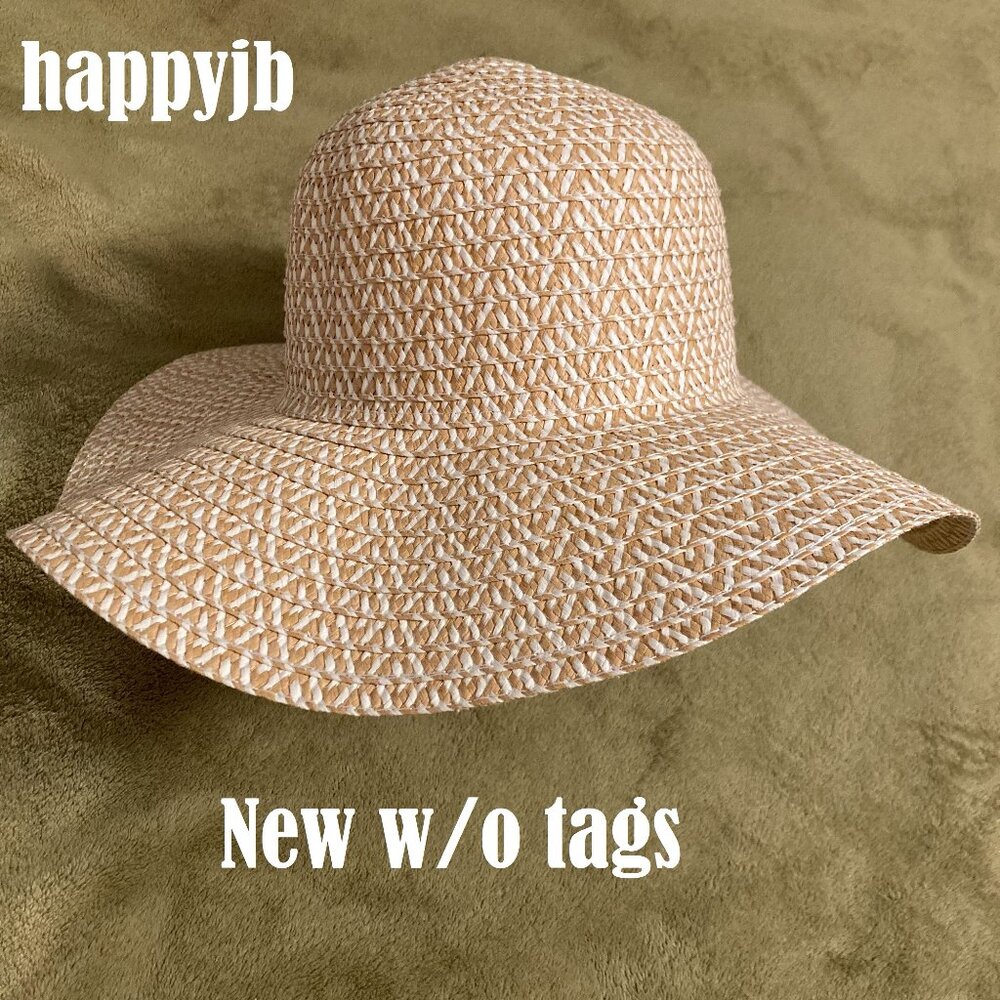 NWOT Sun Hat Vintage 80s 90s White Tan Women's One Size - Picture 2 of 6